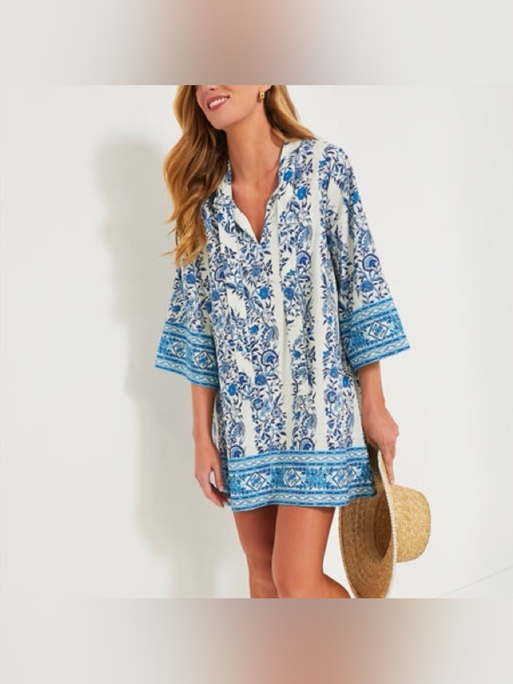 Tuckernuck Tnuck Beach Cerulean Posy Marseille Coverup Dress, Size Large